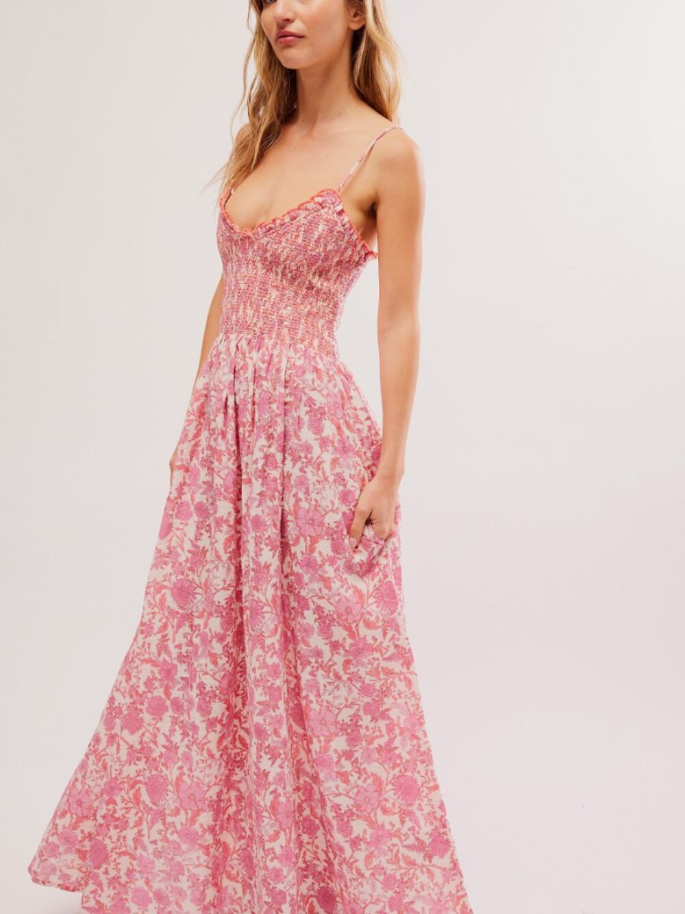 FREE PEOPLE Sweet Nothings Midi Dress / Pink Combo - Picture 2 of 5